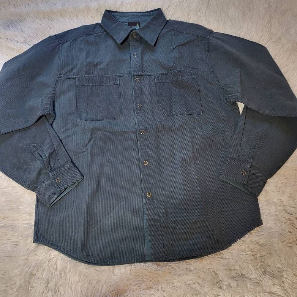 Weekendz off  solid stripe pocket long sleeve jacket shirt L